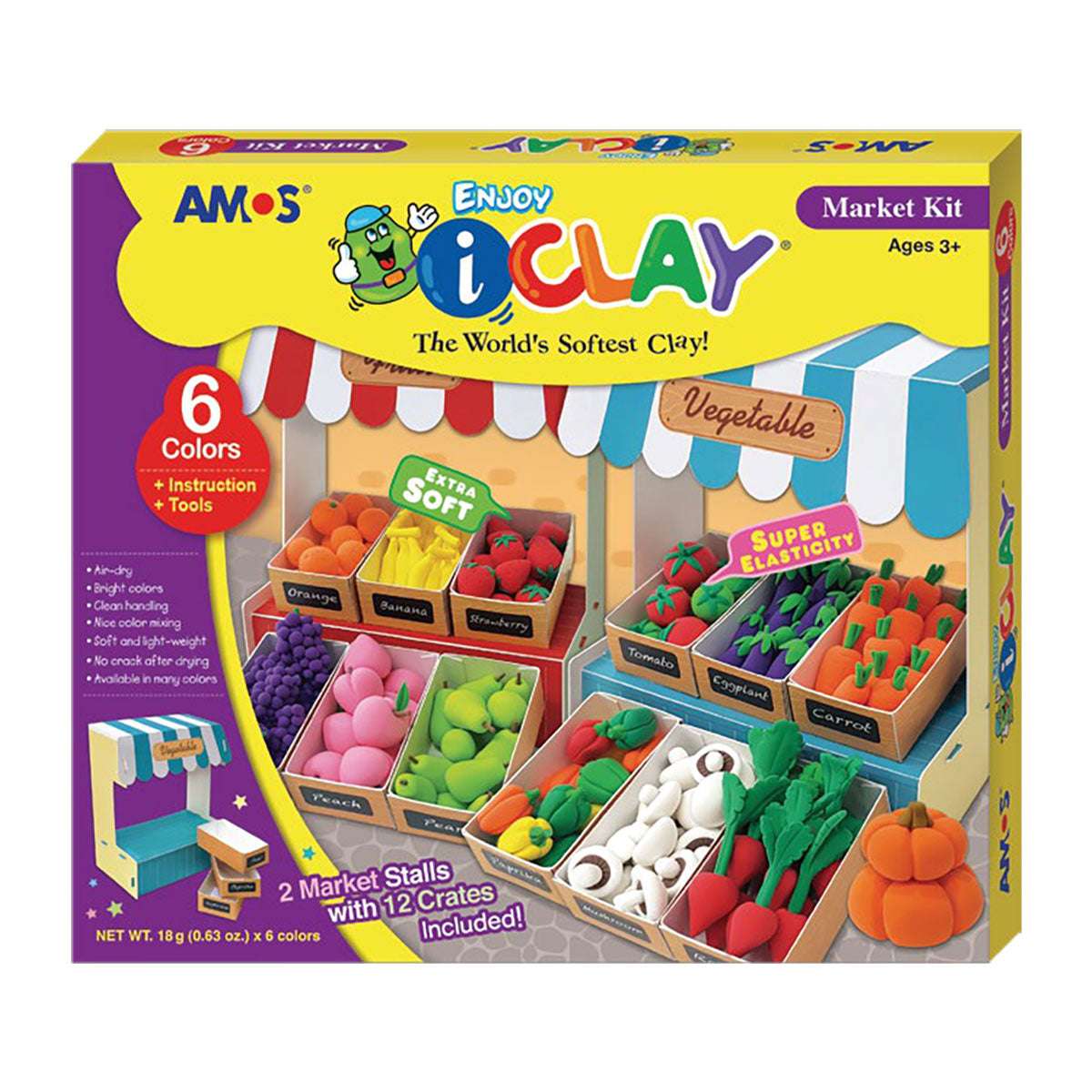 Amos i-Clay 6x18g Market Stall Modelling Clay Kit